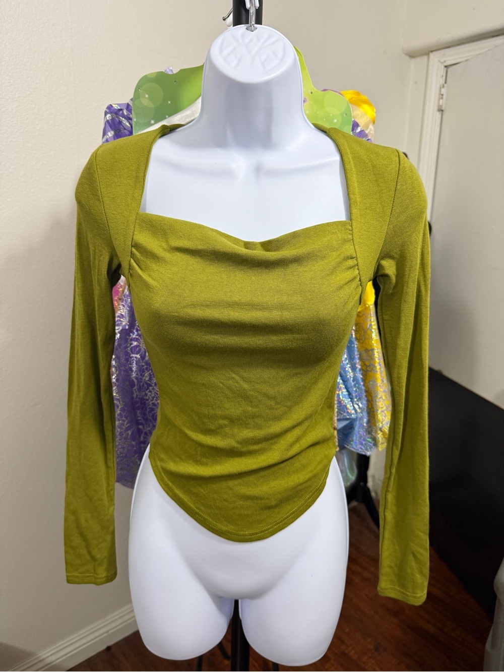 OGL Olive Green Long-Sleeve Square Neck Women's Top